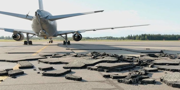 Motor Testi Yapan Uçak Pistteki Asfaltı Parçaladı